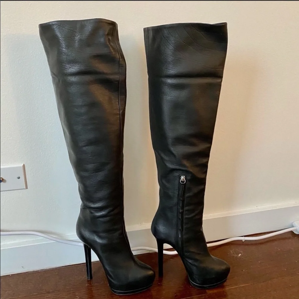 Giuseppe black leather platform over the knee boots - Picture 2 of 3